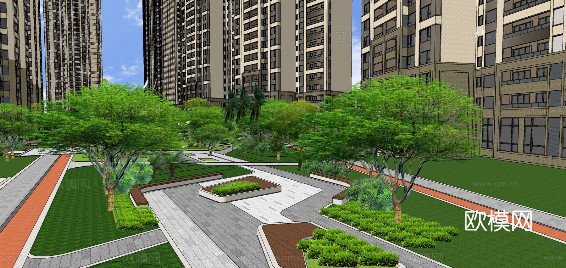 现代住宅小区建筑外观su模型下载