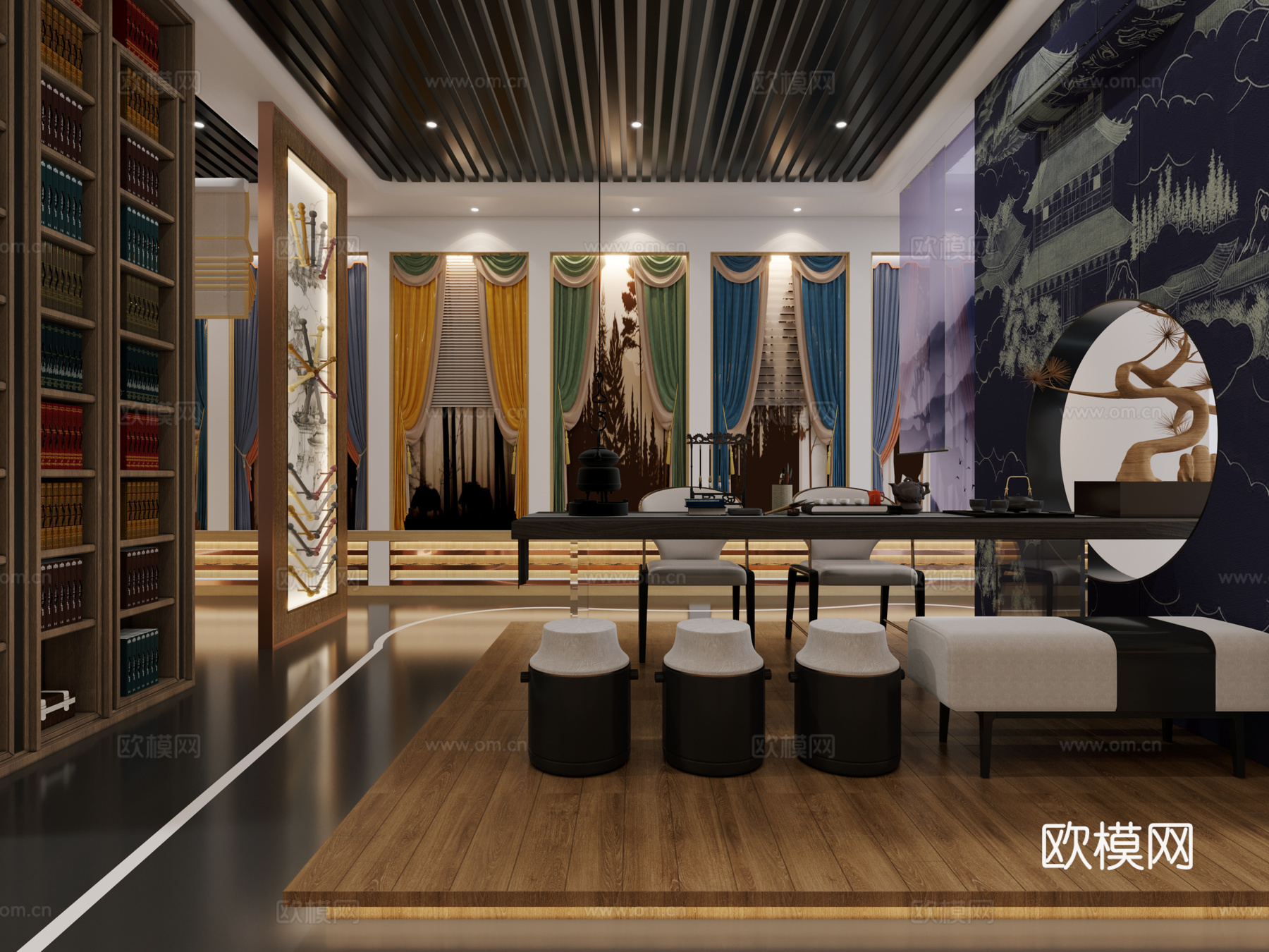 新中式窗帘专卖店3d模型