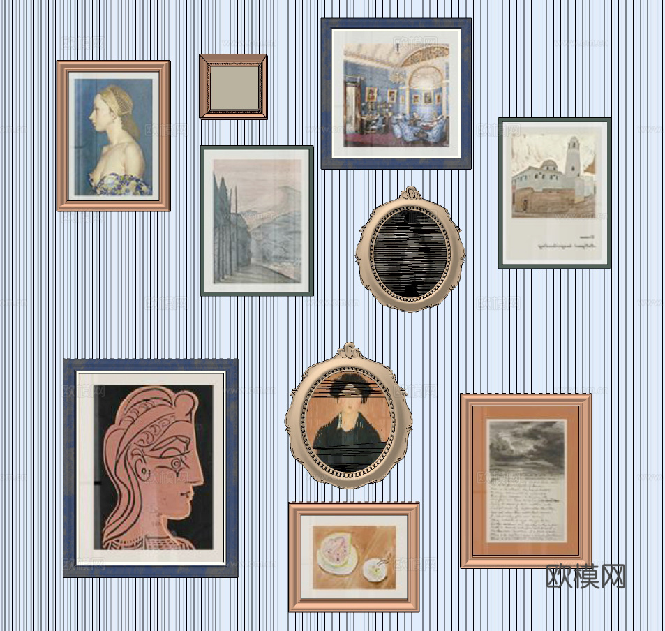 地中海装饰画 挂画 组合画su模型下载