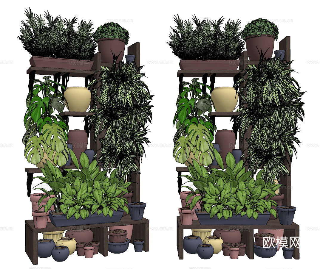 现代花架绿植盆栽su模型下载