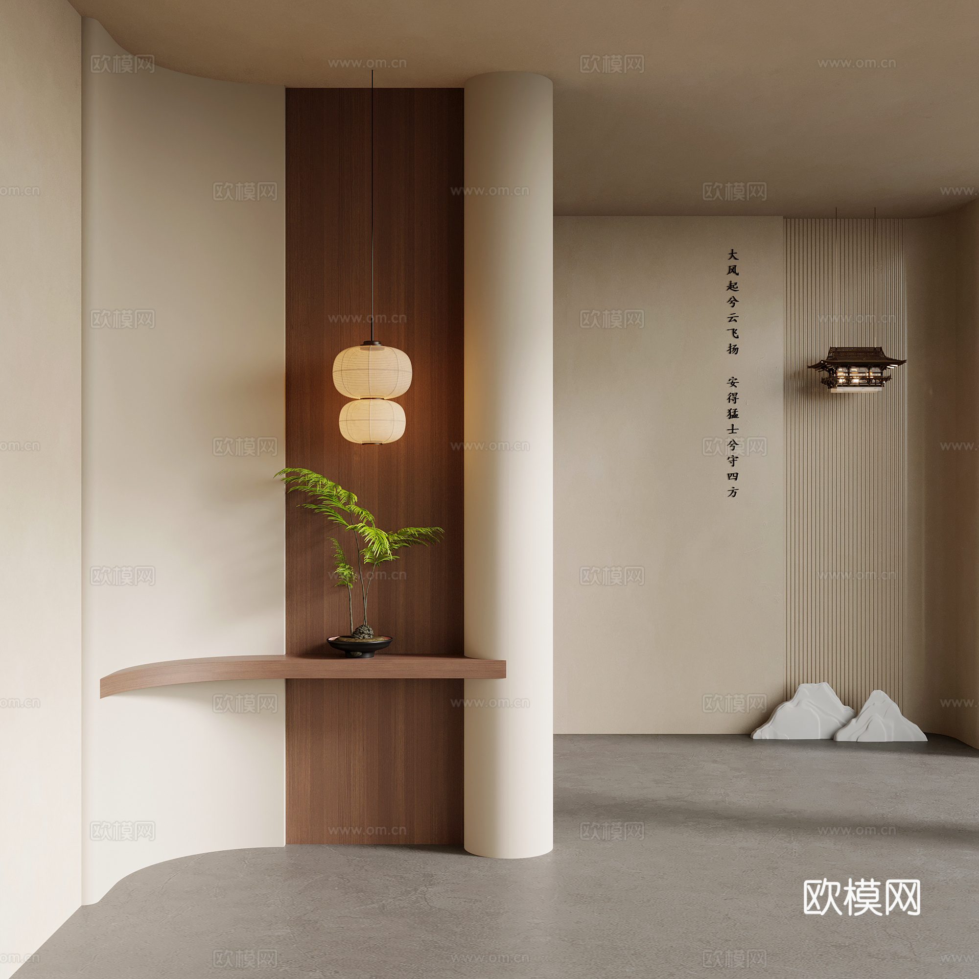 玄关 新中式玄关 玄关背景su模型