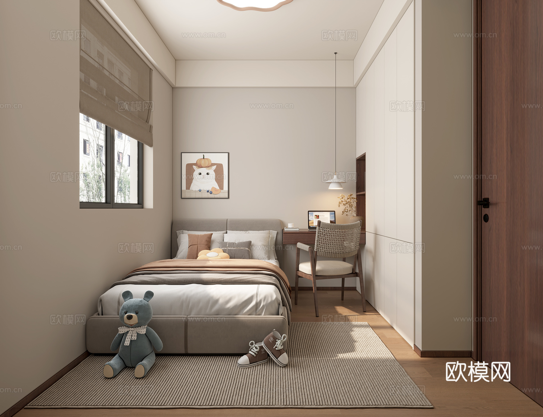 儿童房 书桌衣柜 挂画3d模型