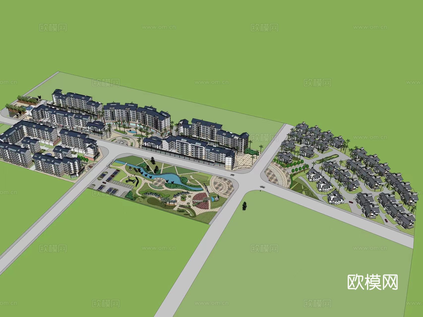 现代住宅小区建筑外观su模型下载