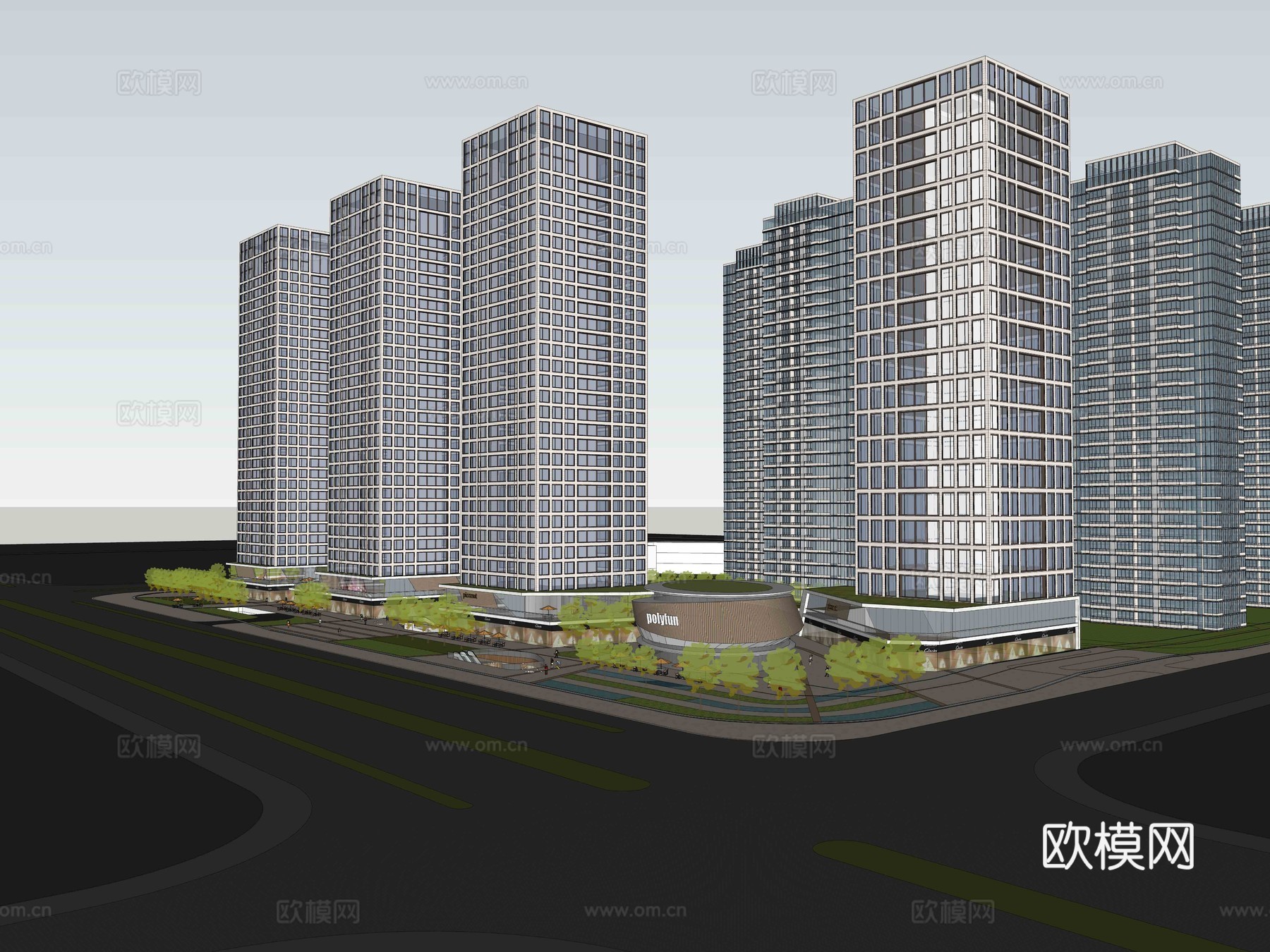 高层住宅楼外观su模型下载