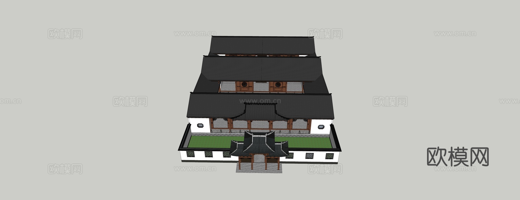 中式古建祠堂建筑外观su模型下载