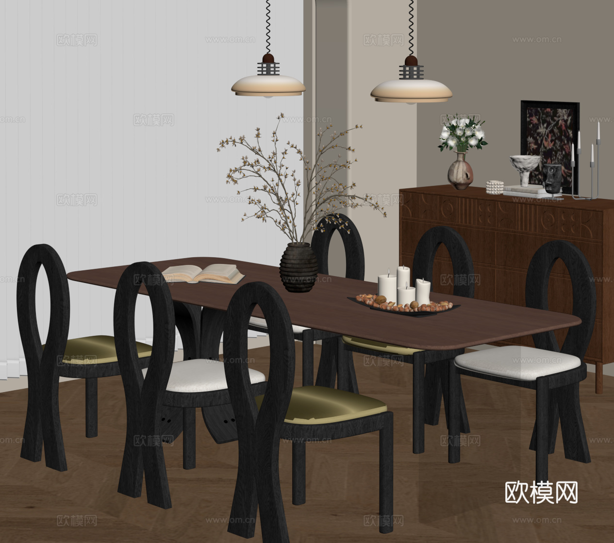 法式中古风餐桌椅 玄关柜su模型