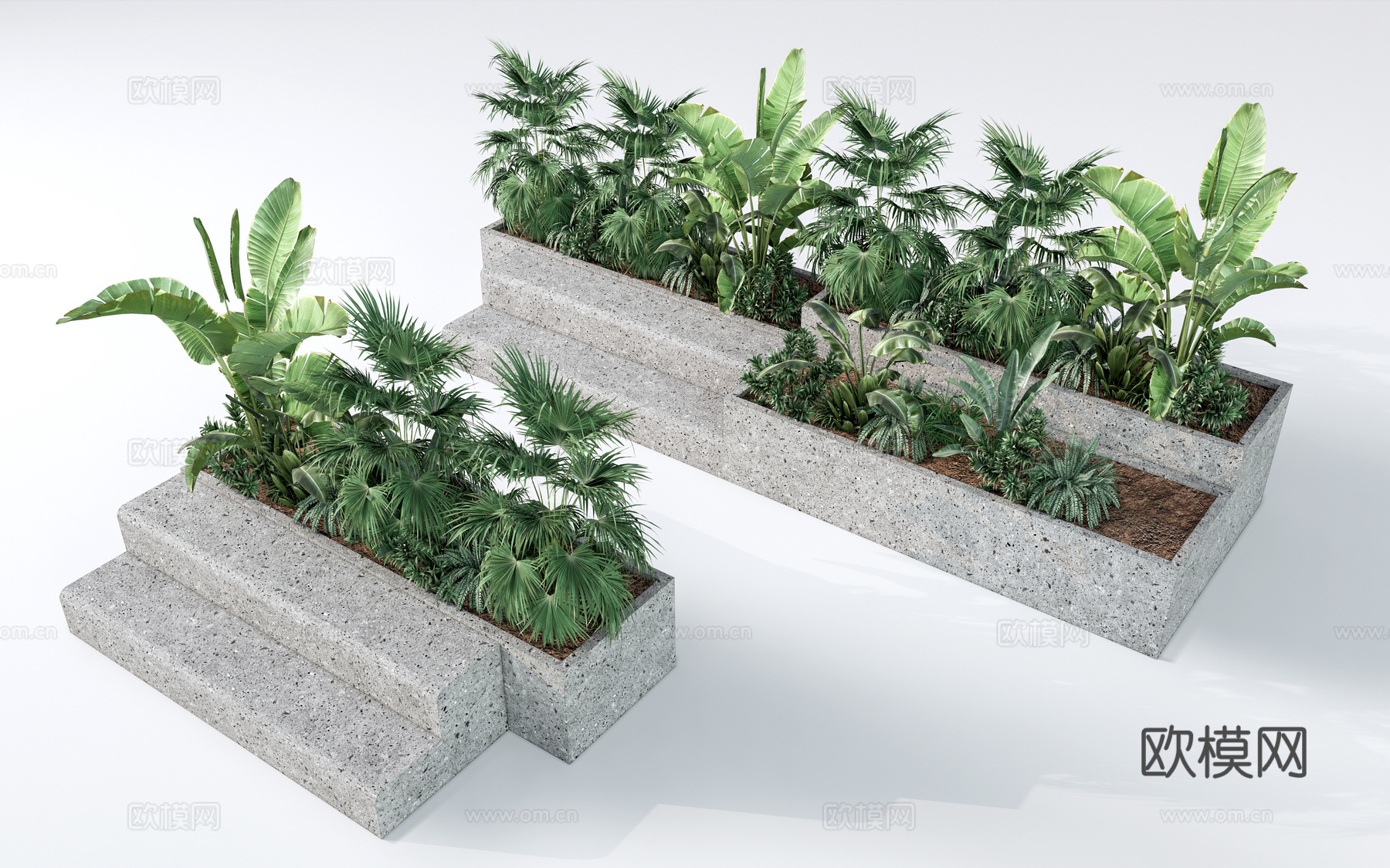 现代绿植花池花箱su模型下载