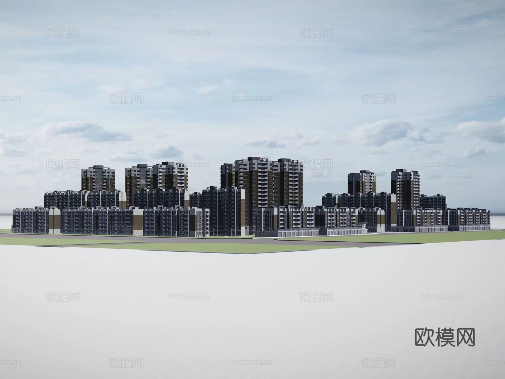 现代小区建筑外观su模型下载