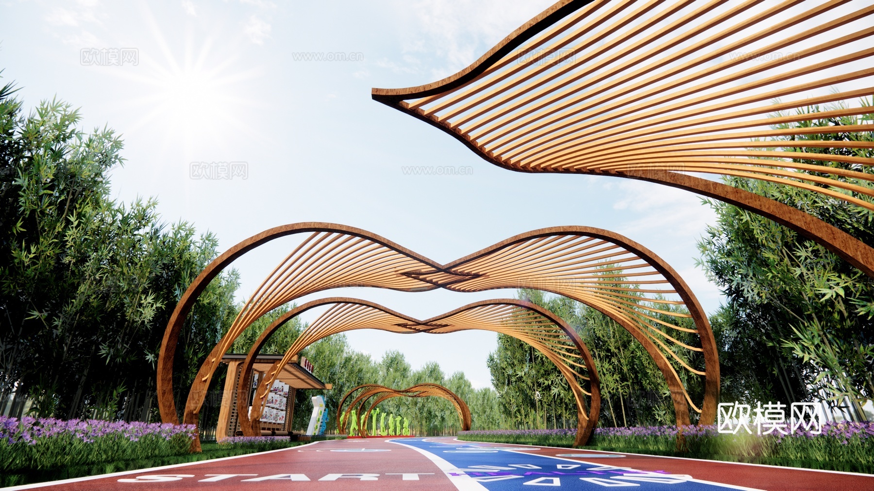 现代叶子景观廊架 树叶亭廊 花瓣景观架 廊架建筑构筑su模型下载