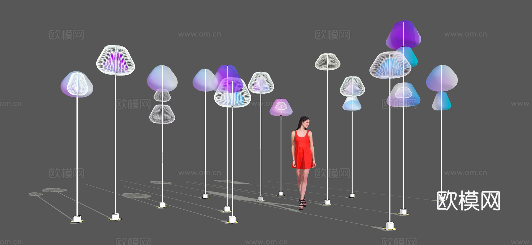 现代商业街网红水母景观灯 彩虹玻璃创意灯su模型下载