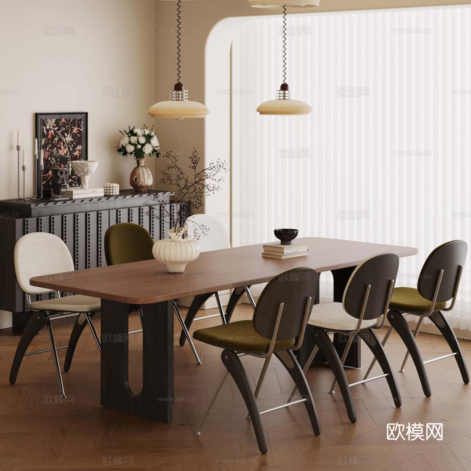 法式中古风餐桌椅 玄关柜su模型