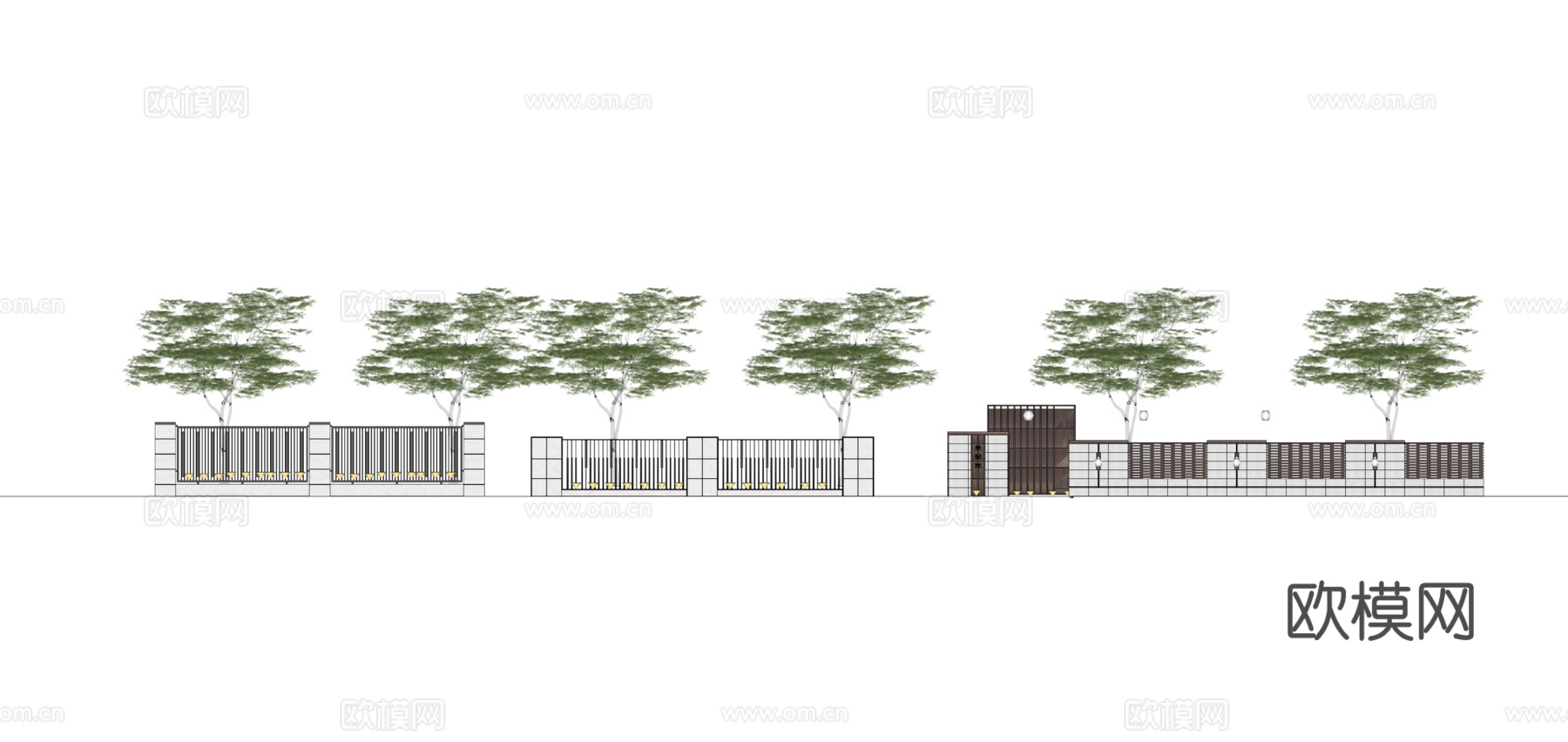 现代景观住宅围墙景观su模型下载