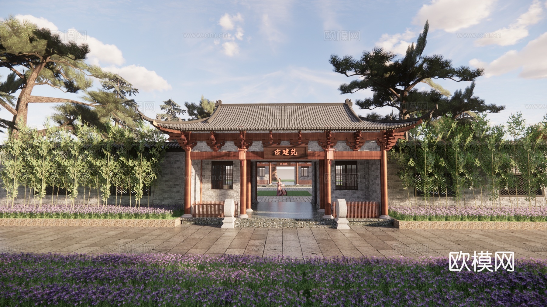新中式庭院门 民宿门头 古建入口庭院 木质院门 乡村民居大门 农庄大门su模型下载