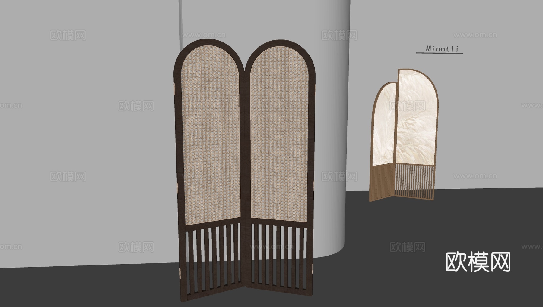 新中式 隔断 花格屏风玄关 高低伸缩式格栅丝绢灯屏风隔断3d模型