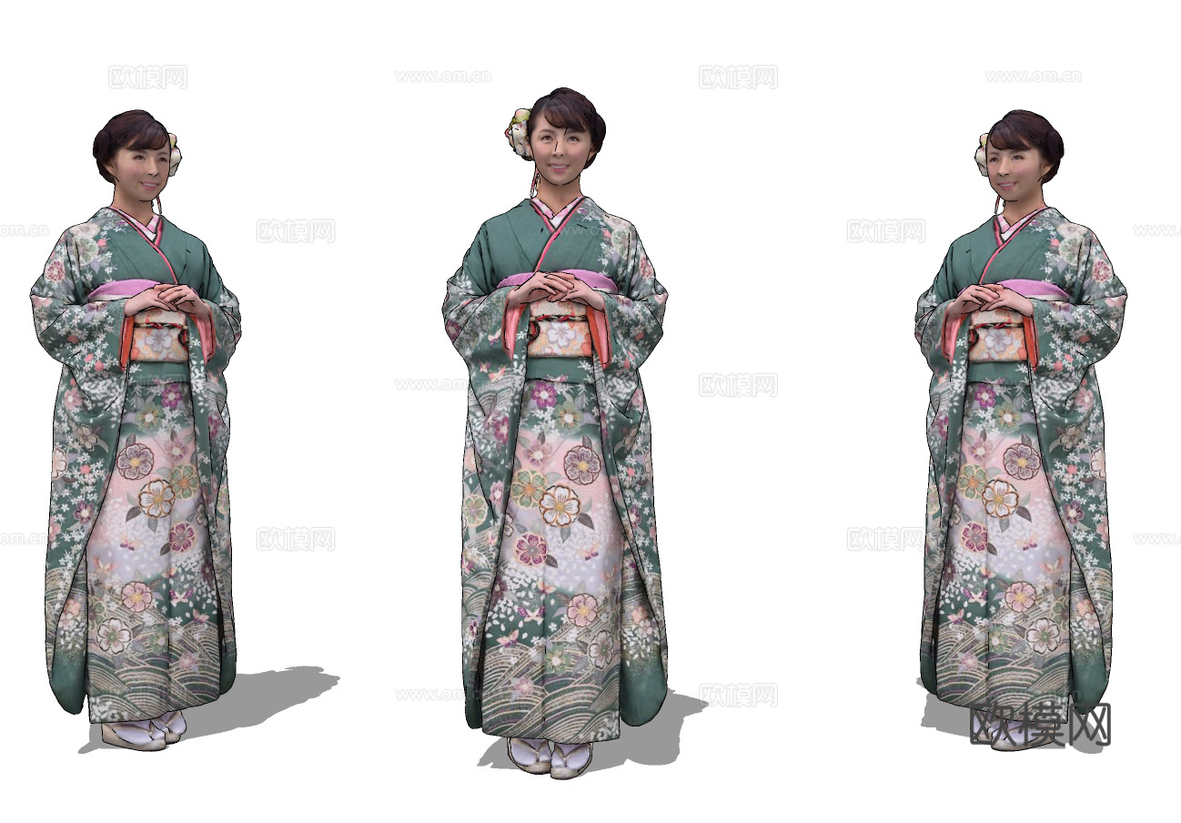 日式和服女人人物su模型下载