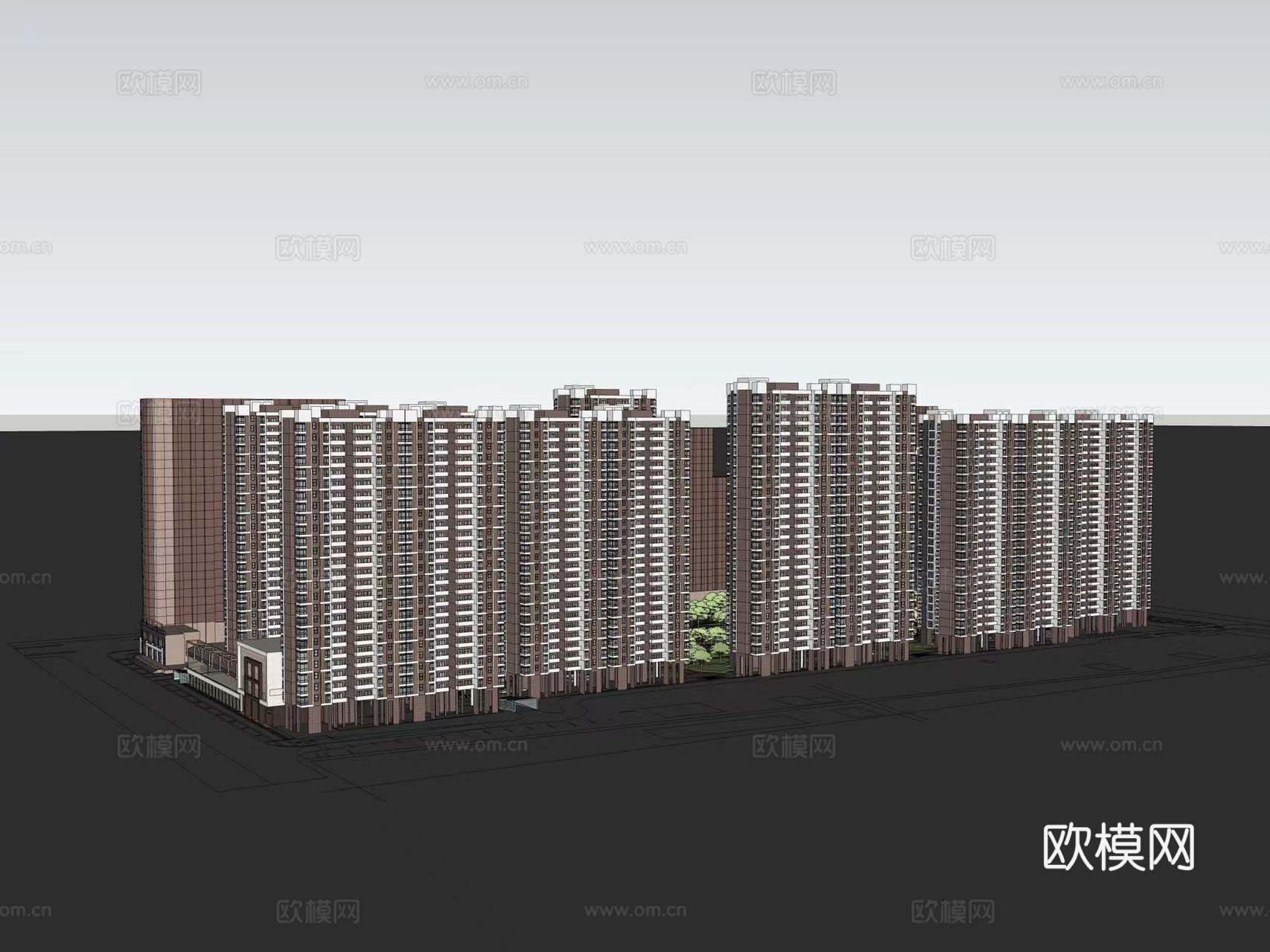 现代住宅楼建筑外观su模型下载