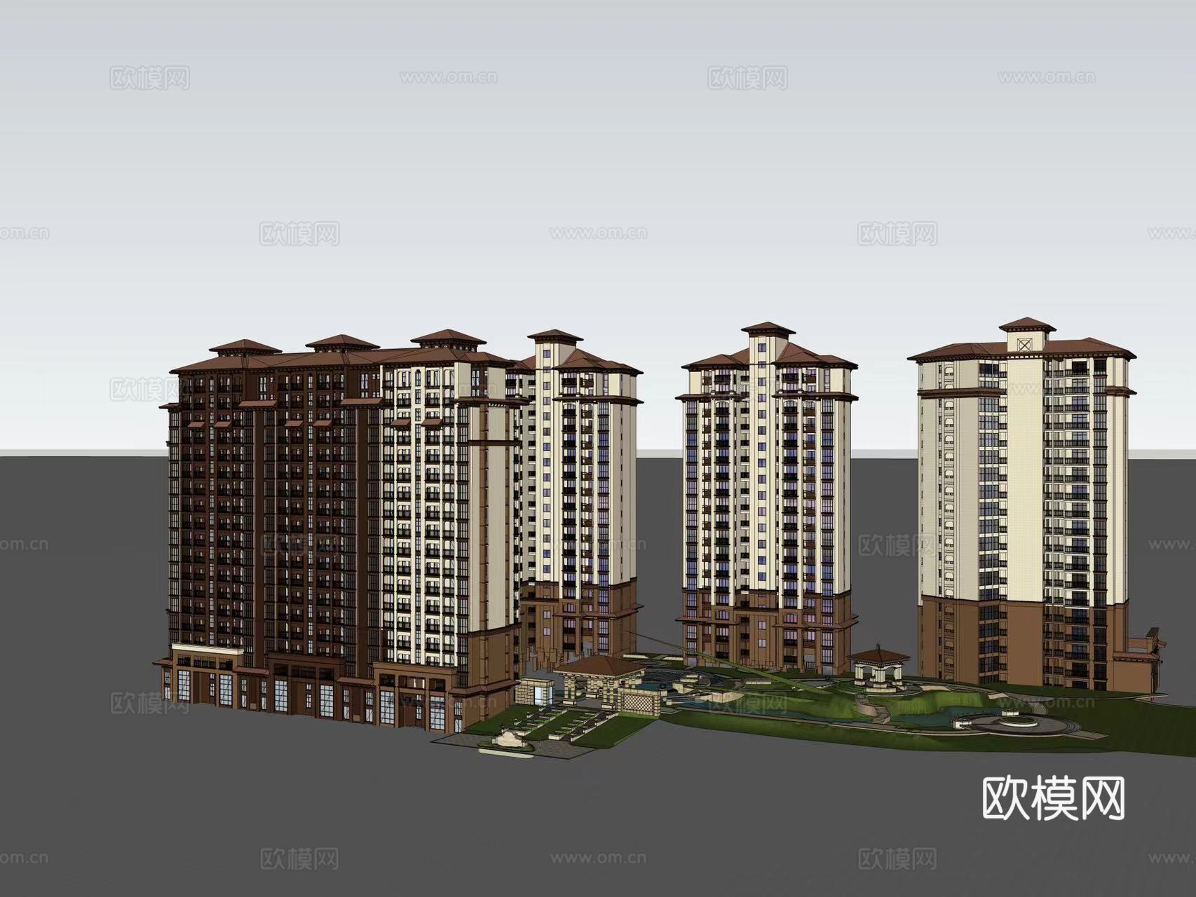 欧式住宅楼建筑外观su模型下载