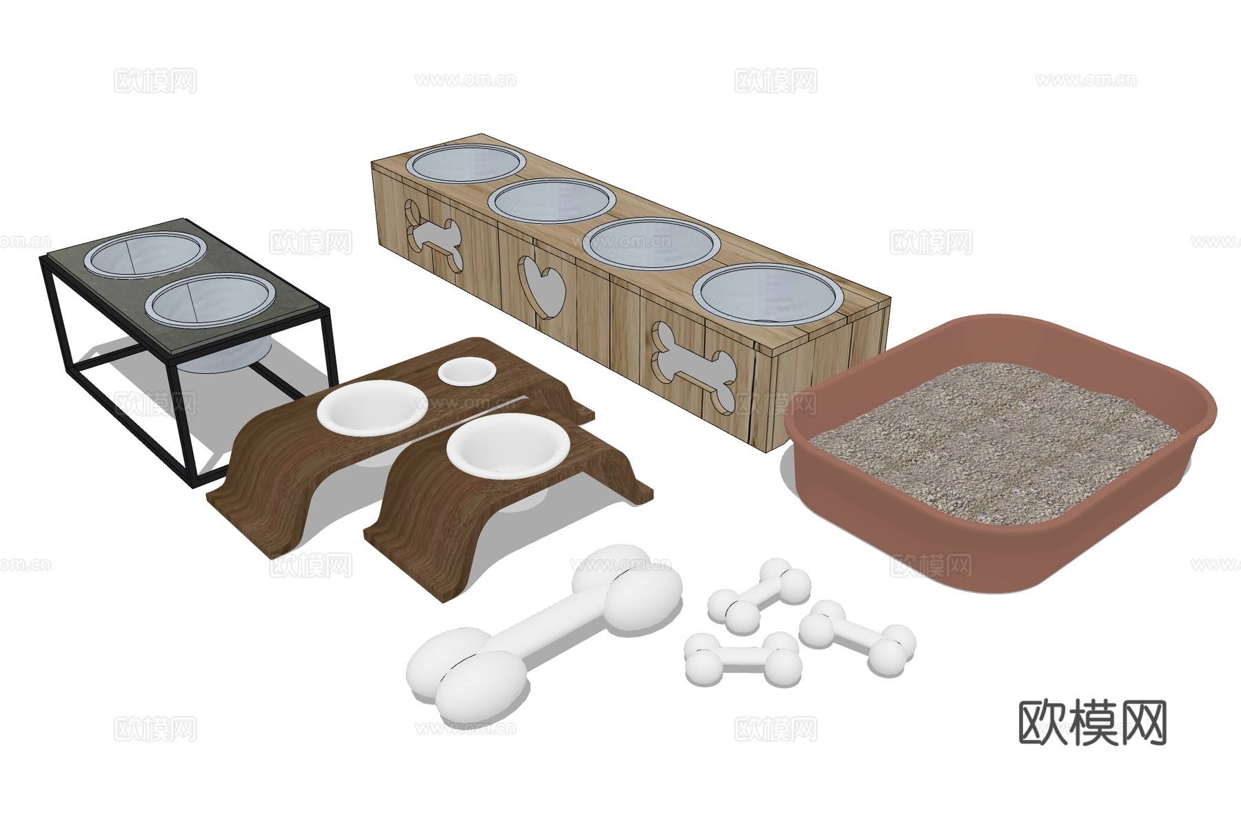 宠物饭碗 猫食盘 猫砂盆 狗餐具su模型下载