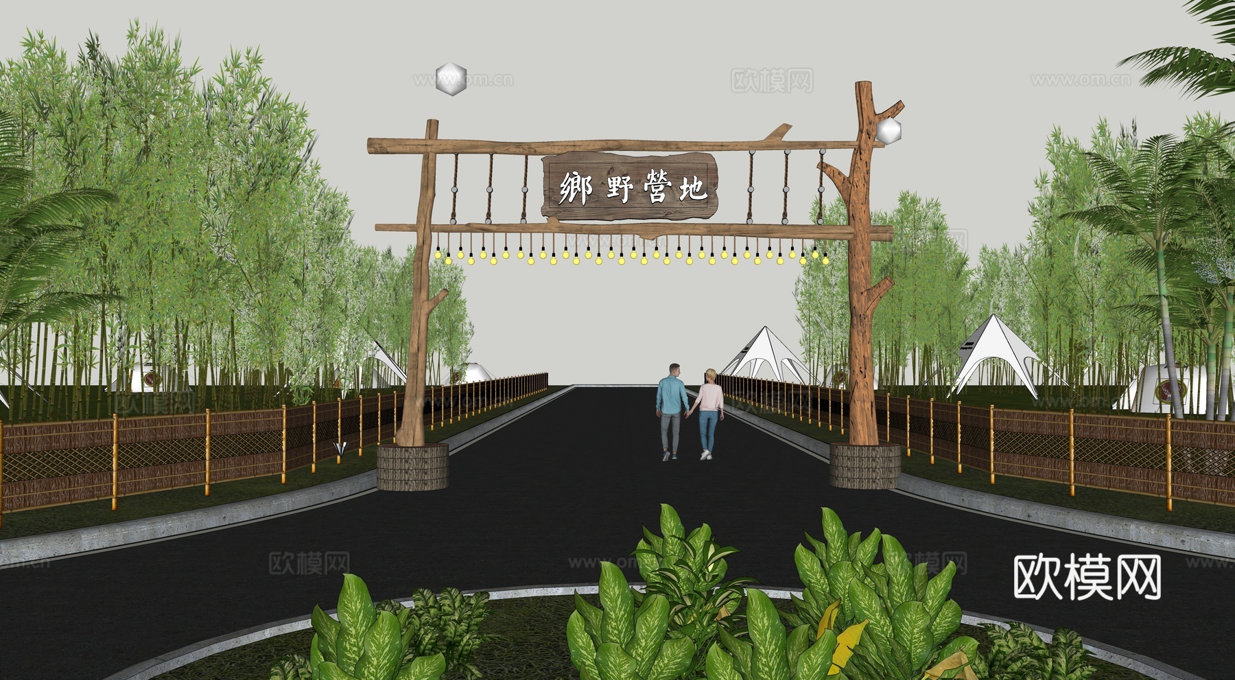 现代营地入口大门su模型下载