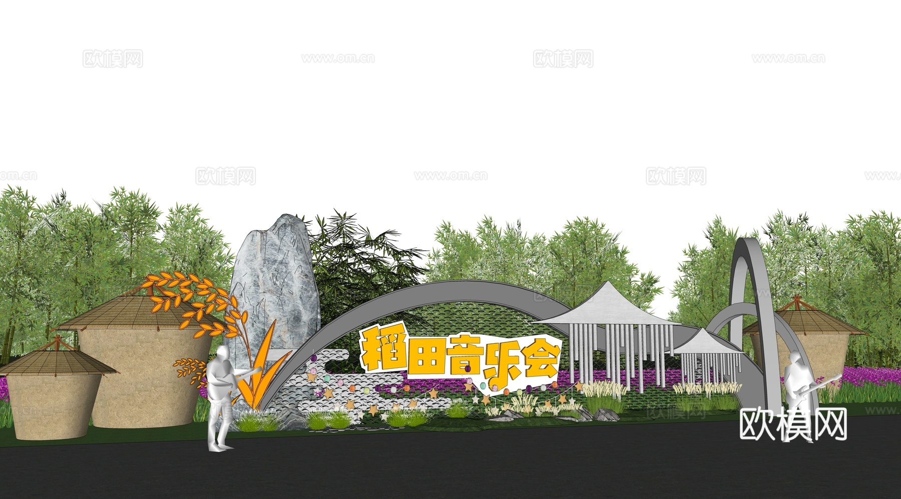 水稻雕塑小品su模型下载