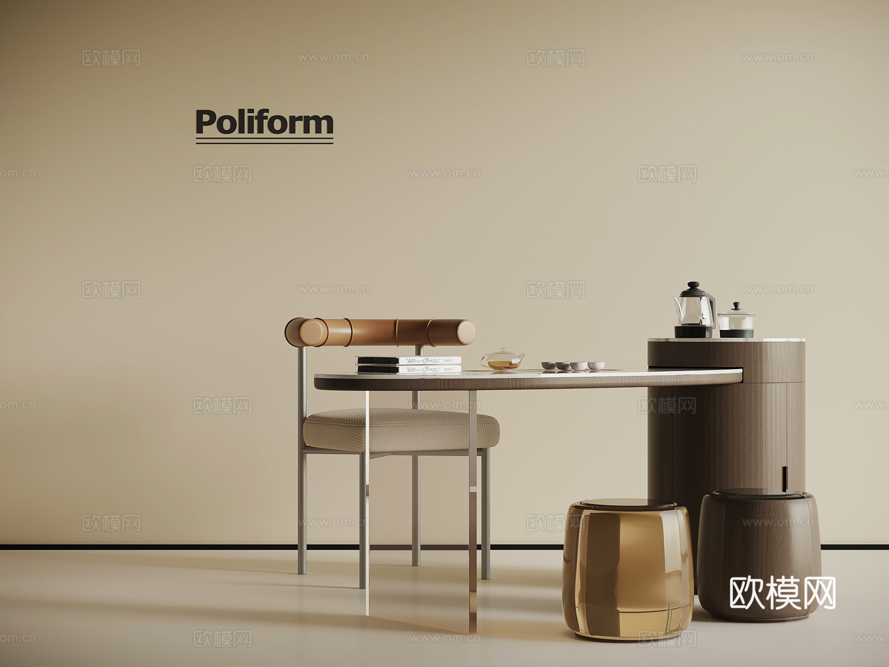 新中式小茶台 茶桌椅3d模型