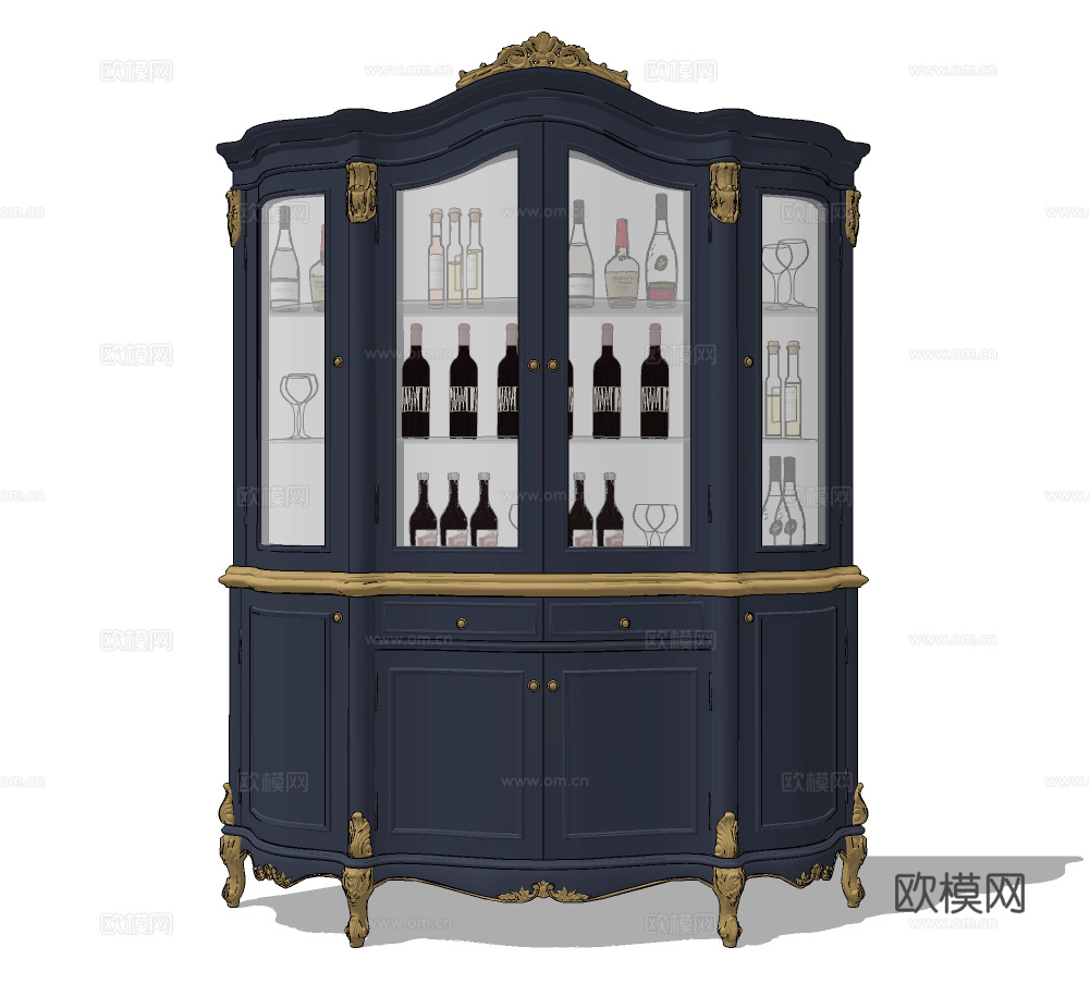 新古典轻奢酒柜su模型下载