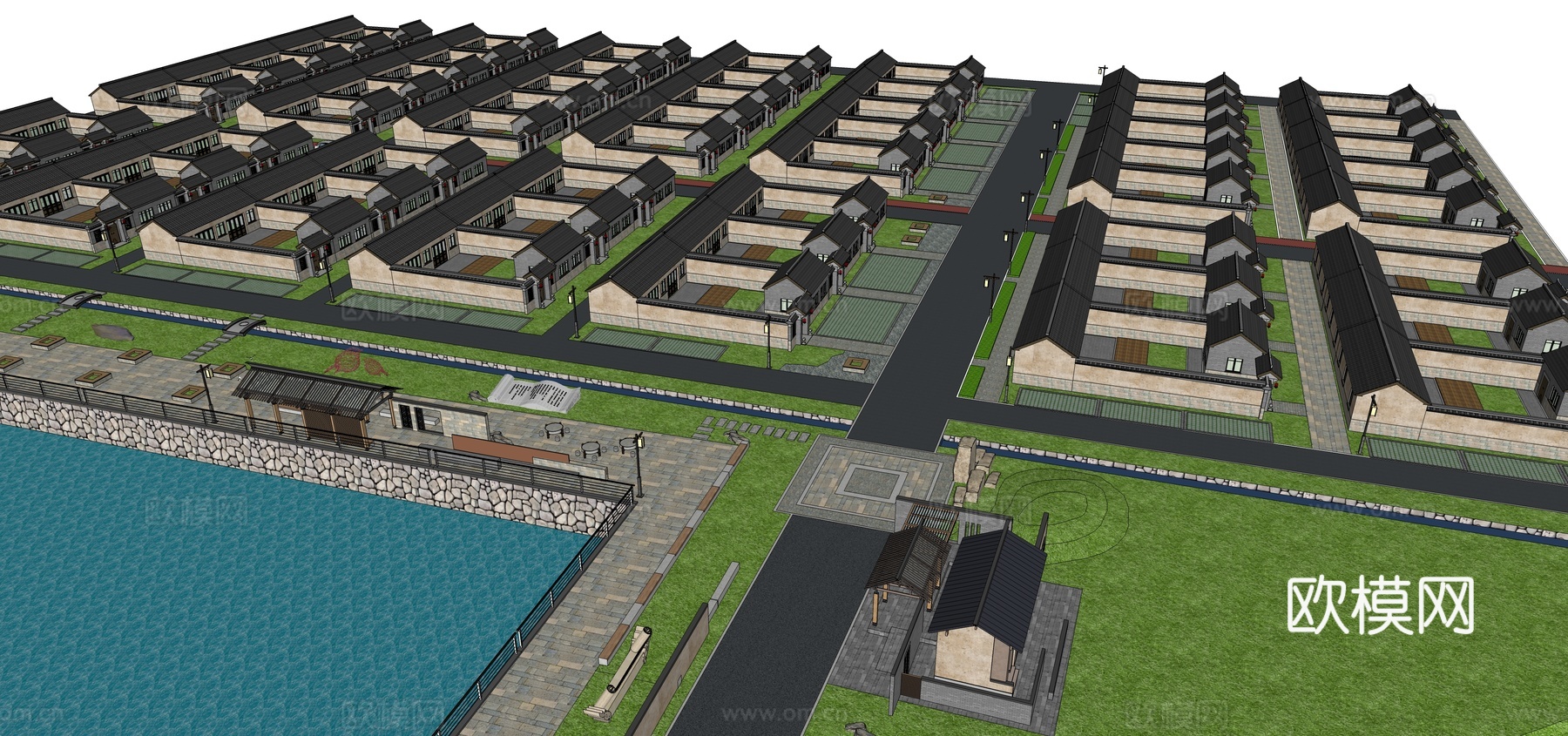 乡村公园景观su模型下载