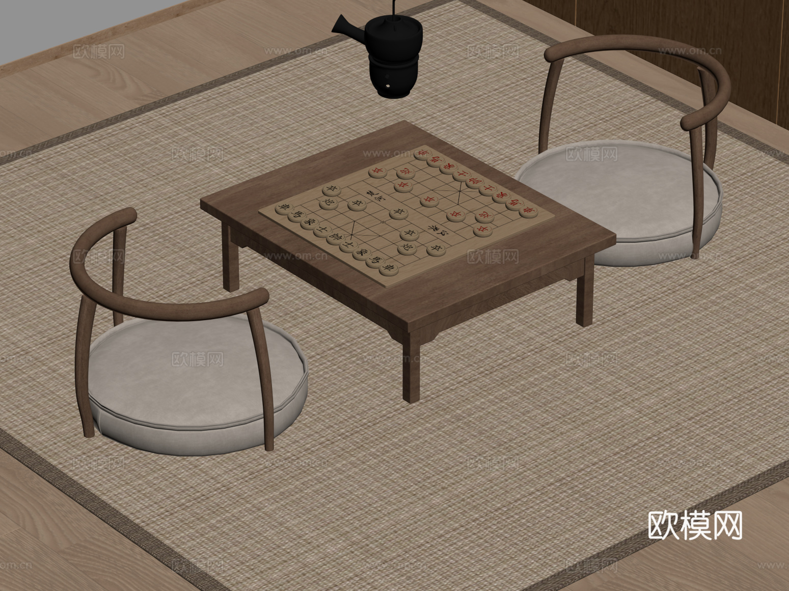 新中式榻榻米茶台 围棋su模型