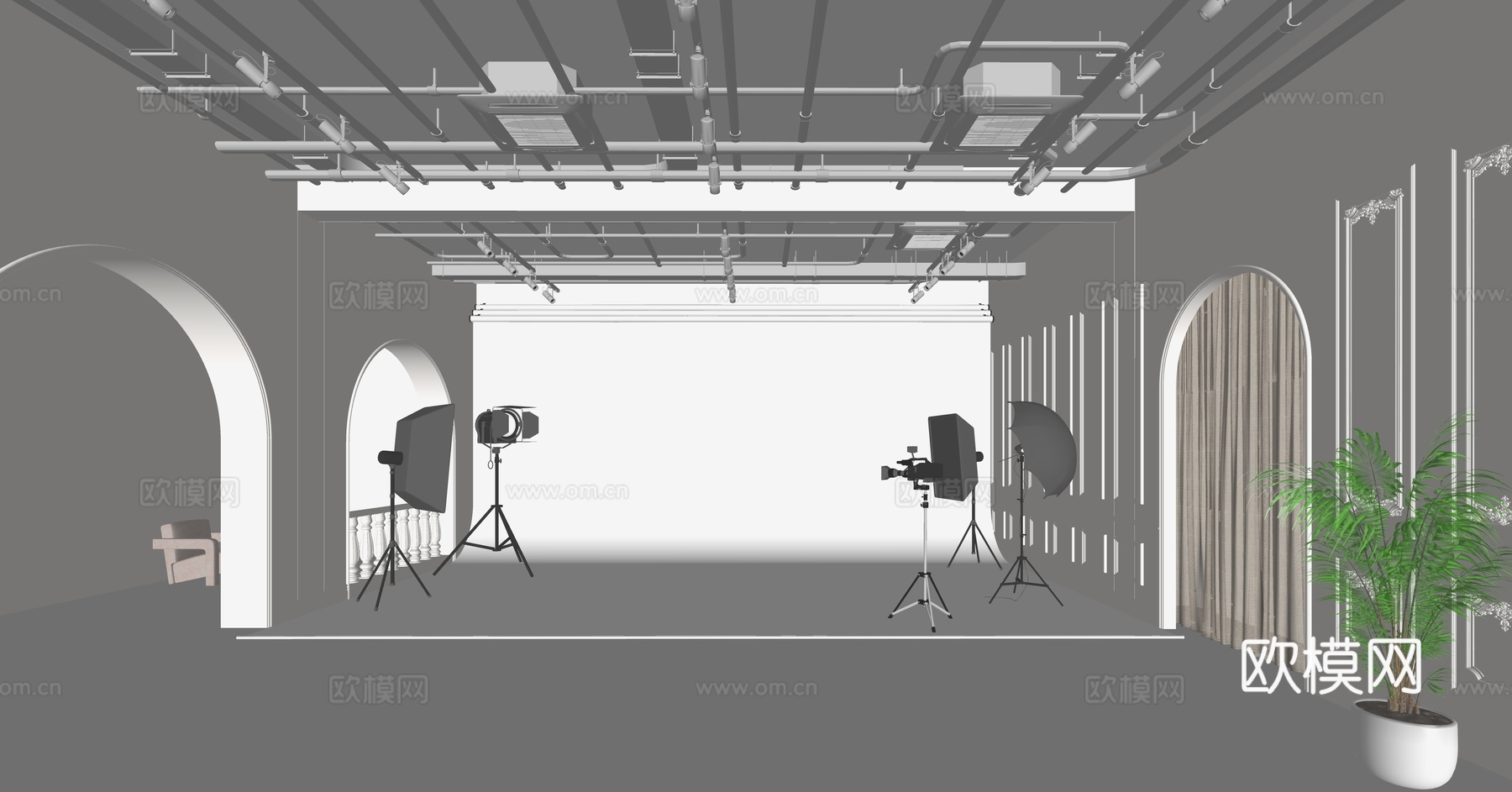 现代摄影棚工作室 摄影店su模型下载