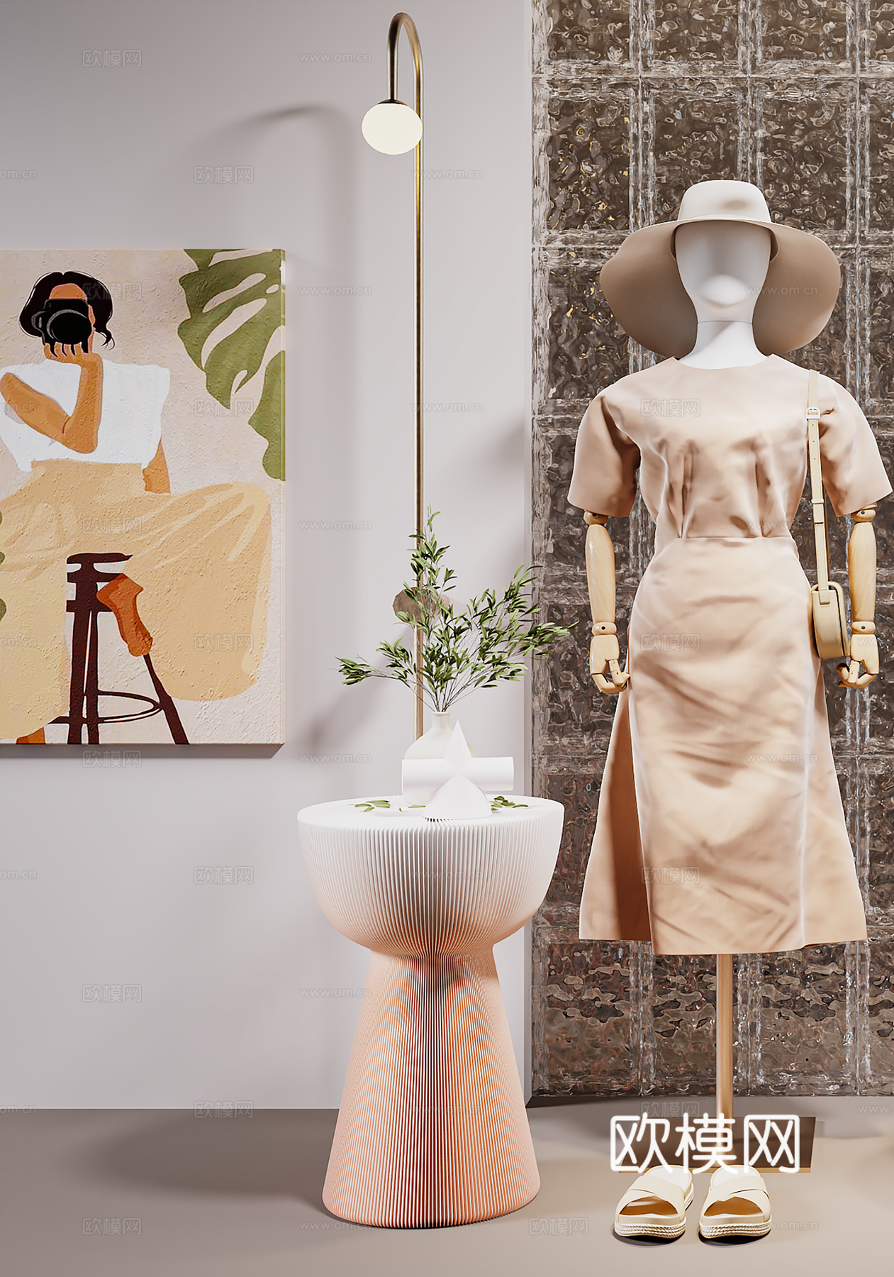 现代服饰 鞋帽包包组合  模特挂画3d模型