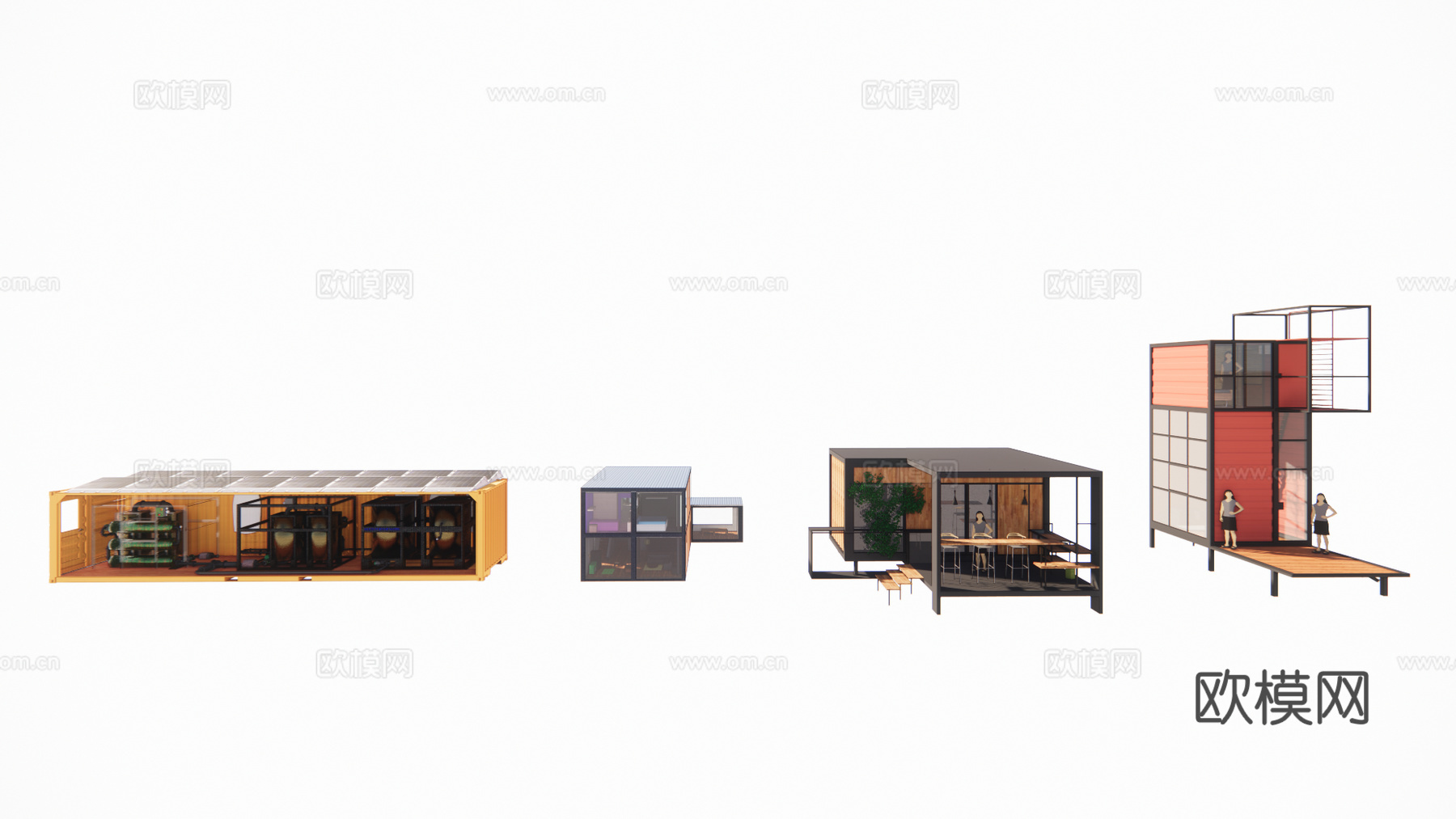 现代集装箱奶茶店外观su模型下载