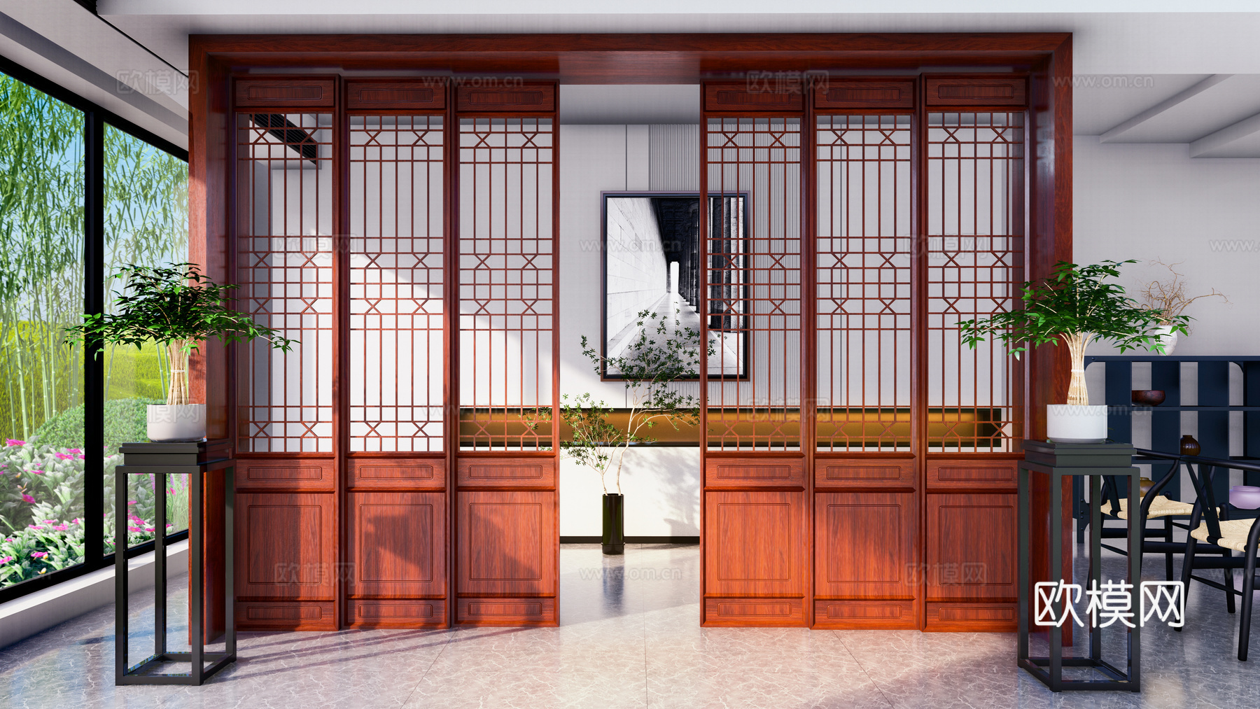 中式屏风 隔断 移门SU模型