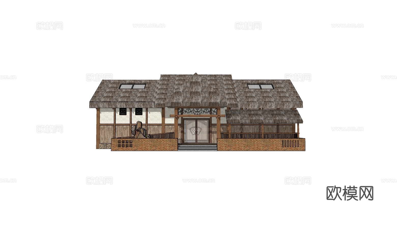 新中式公厕建筑外观su模型下载