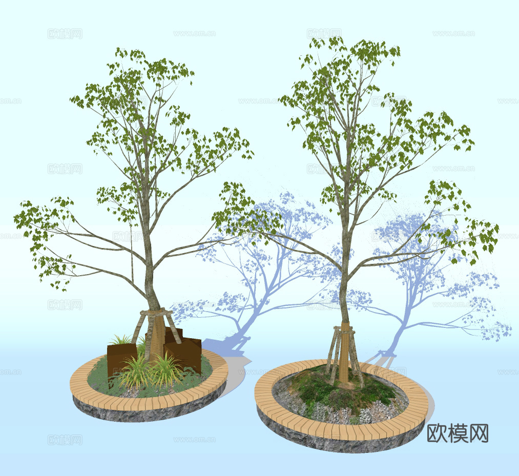 现代树池景观树su模型下载