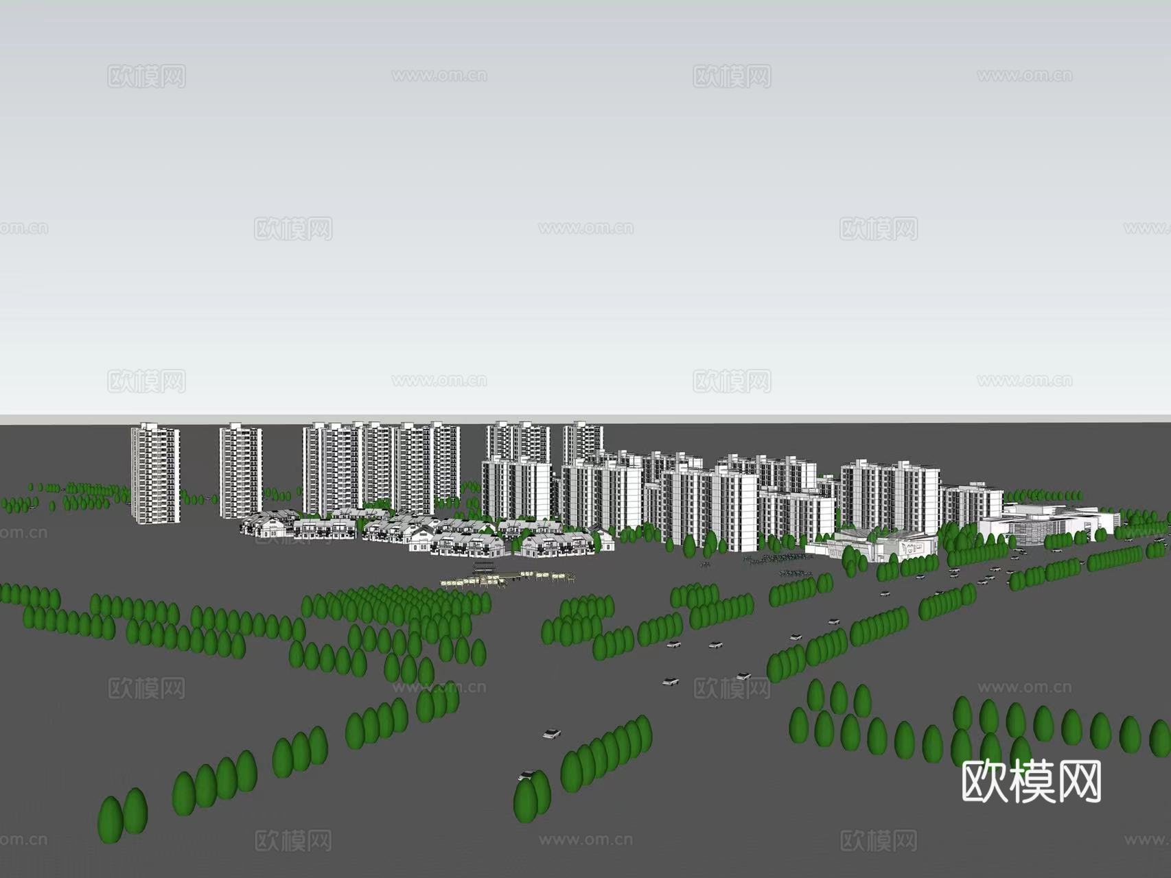 现代小区建筑外观su模型下载
