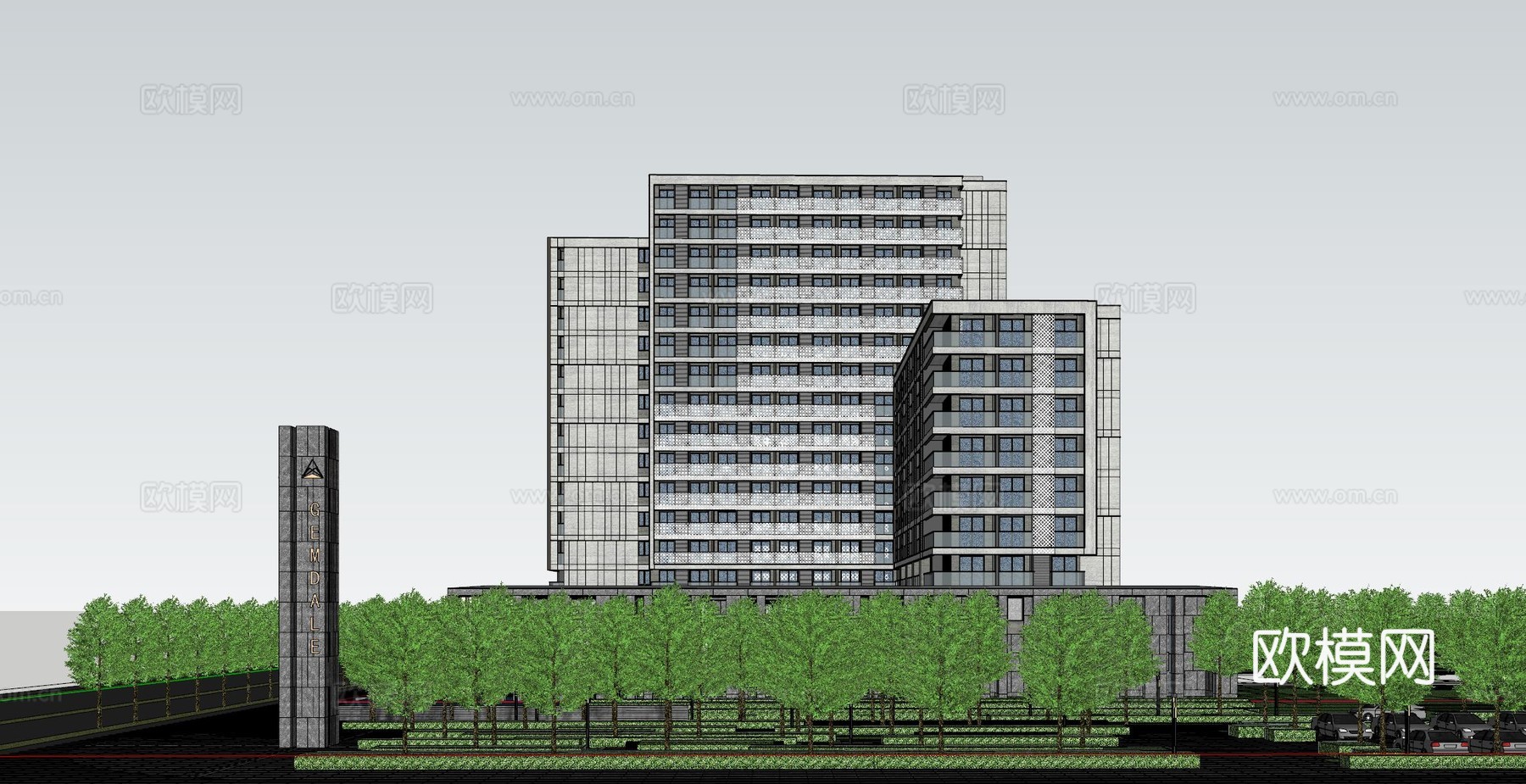 现代高层住宅su模型下载