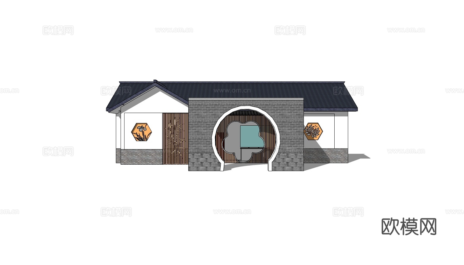 新中式公厕建筑外观su模型下载