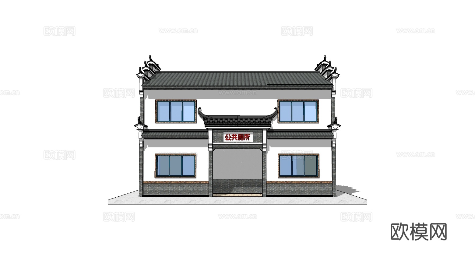 新中式公厕建筑外观su模型下载