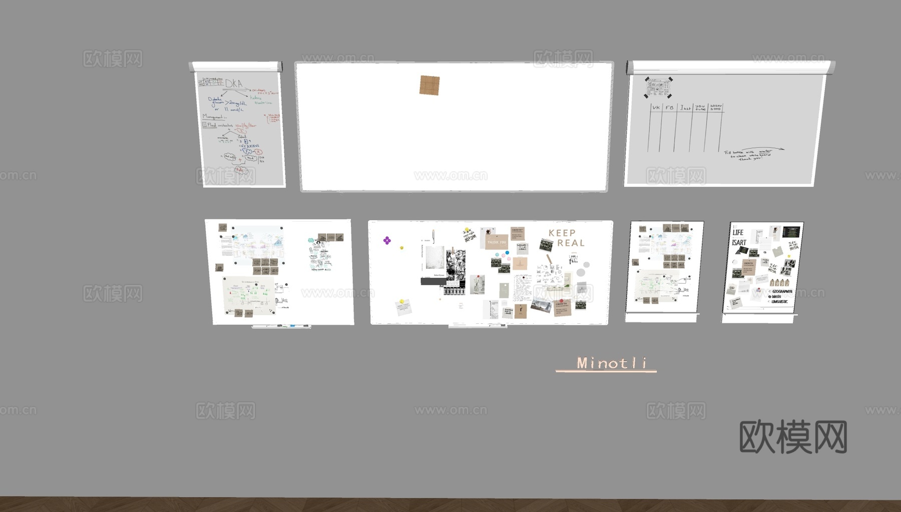 办公白板留言板 展示板移动白板 磁吸写字板便签 会议白板su模型