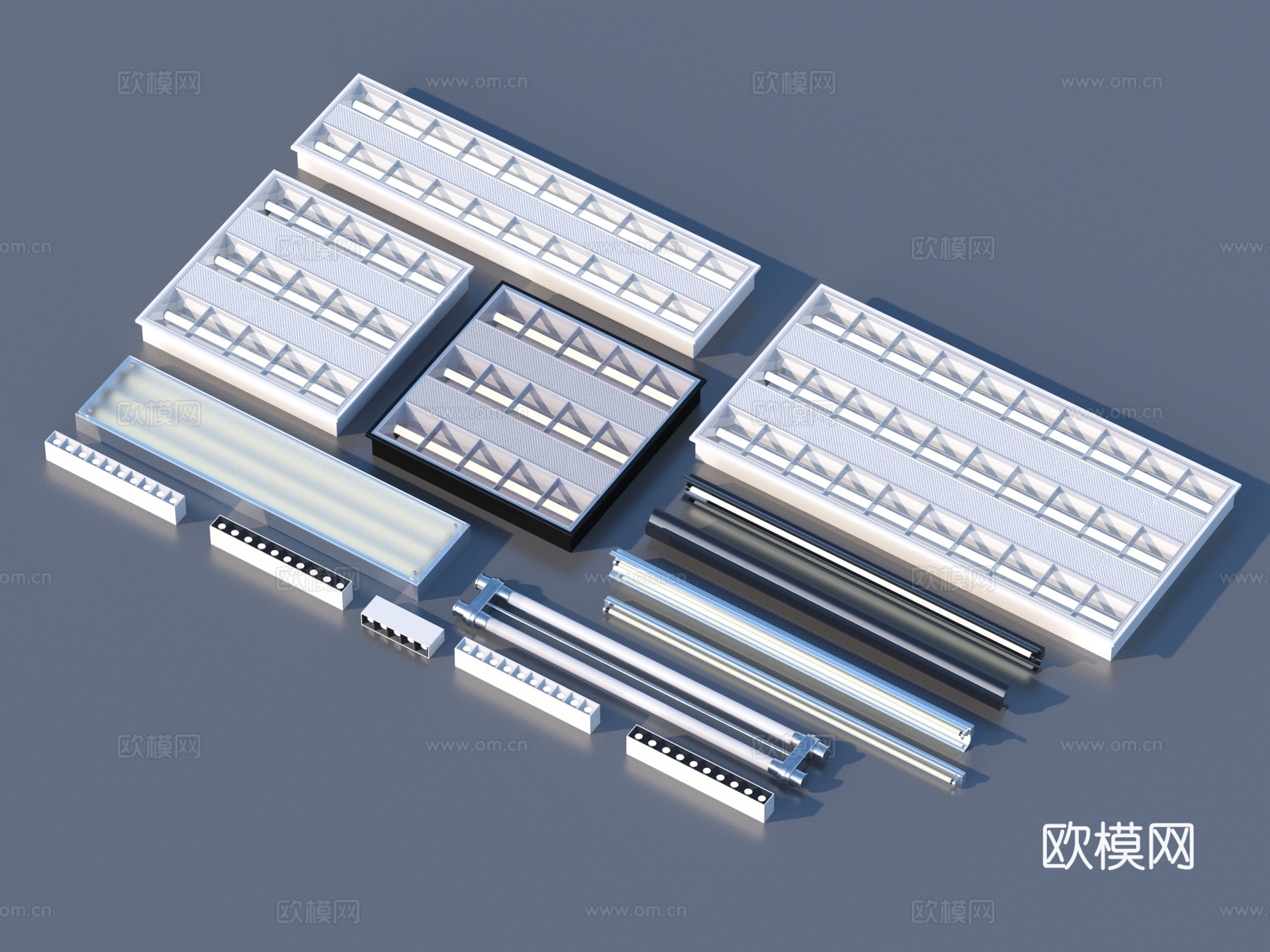 日光灯 格栅灯 灯管 电器 小品3d模型