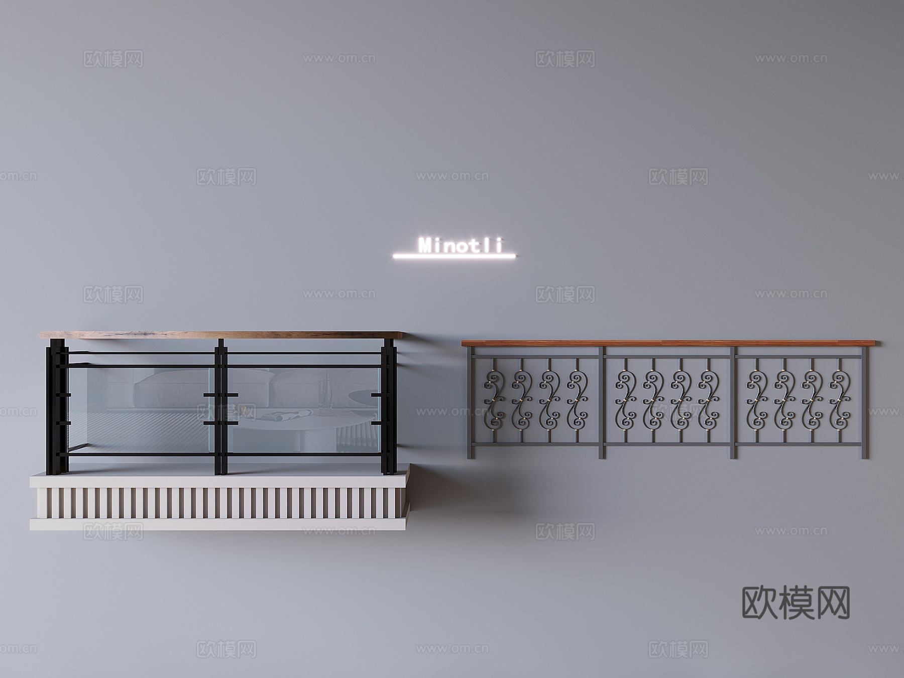 栏杆 玻璃栏杆 金属栏杆su模型