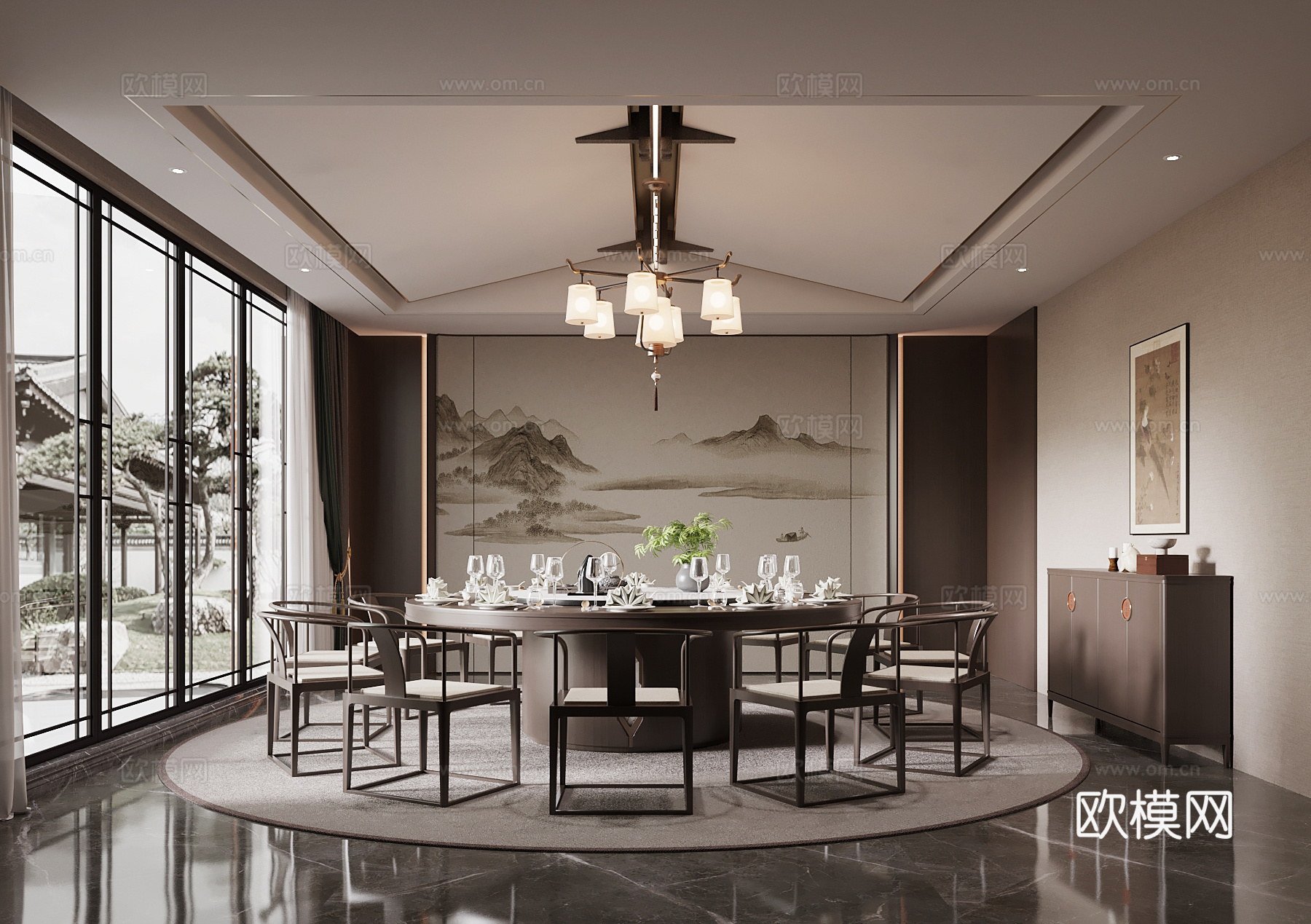 新中式餐餐厅包间 包厢su模型