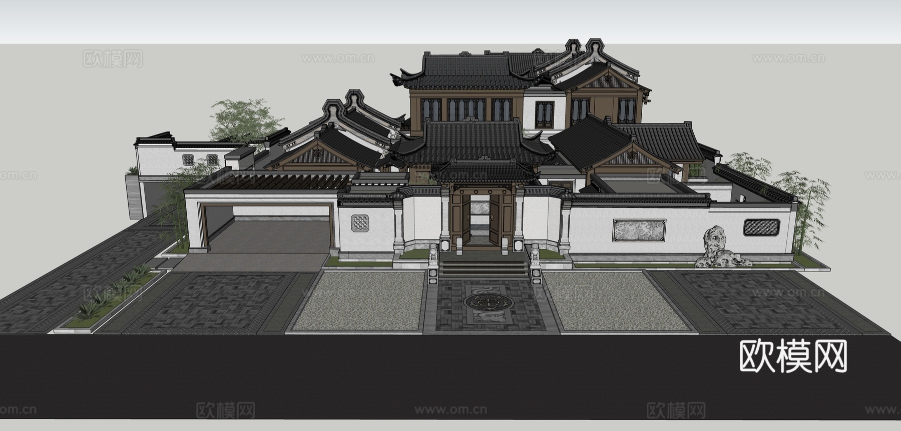 中式古建 四合院su模型下载