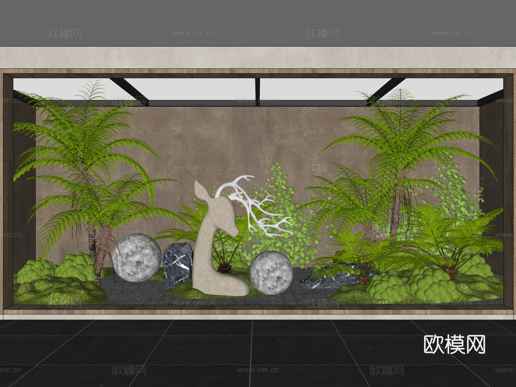 现代庭院小品 植物堆su模型下载