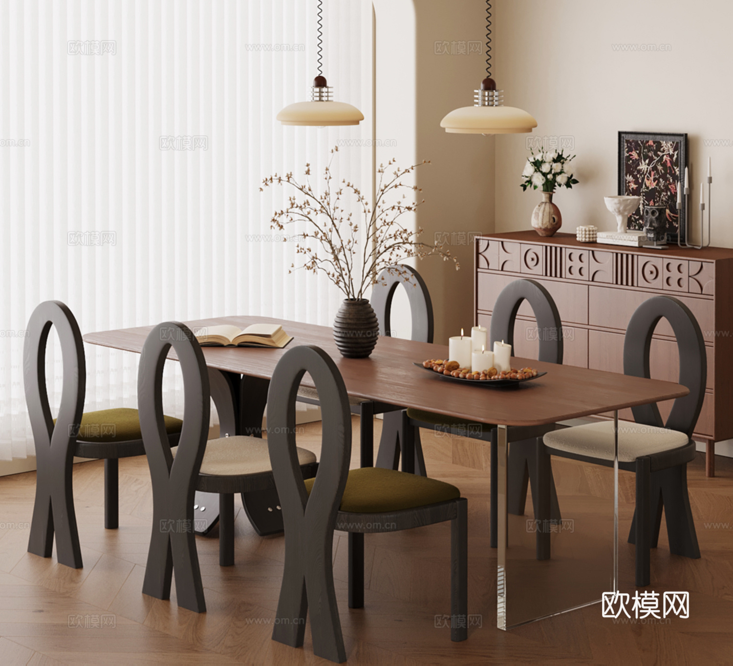 法式中古风餐桌椅 玄关柜su模型