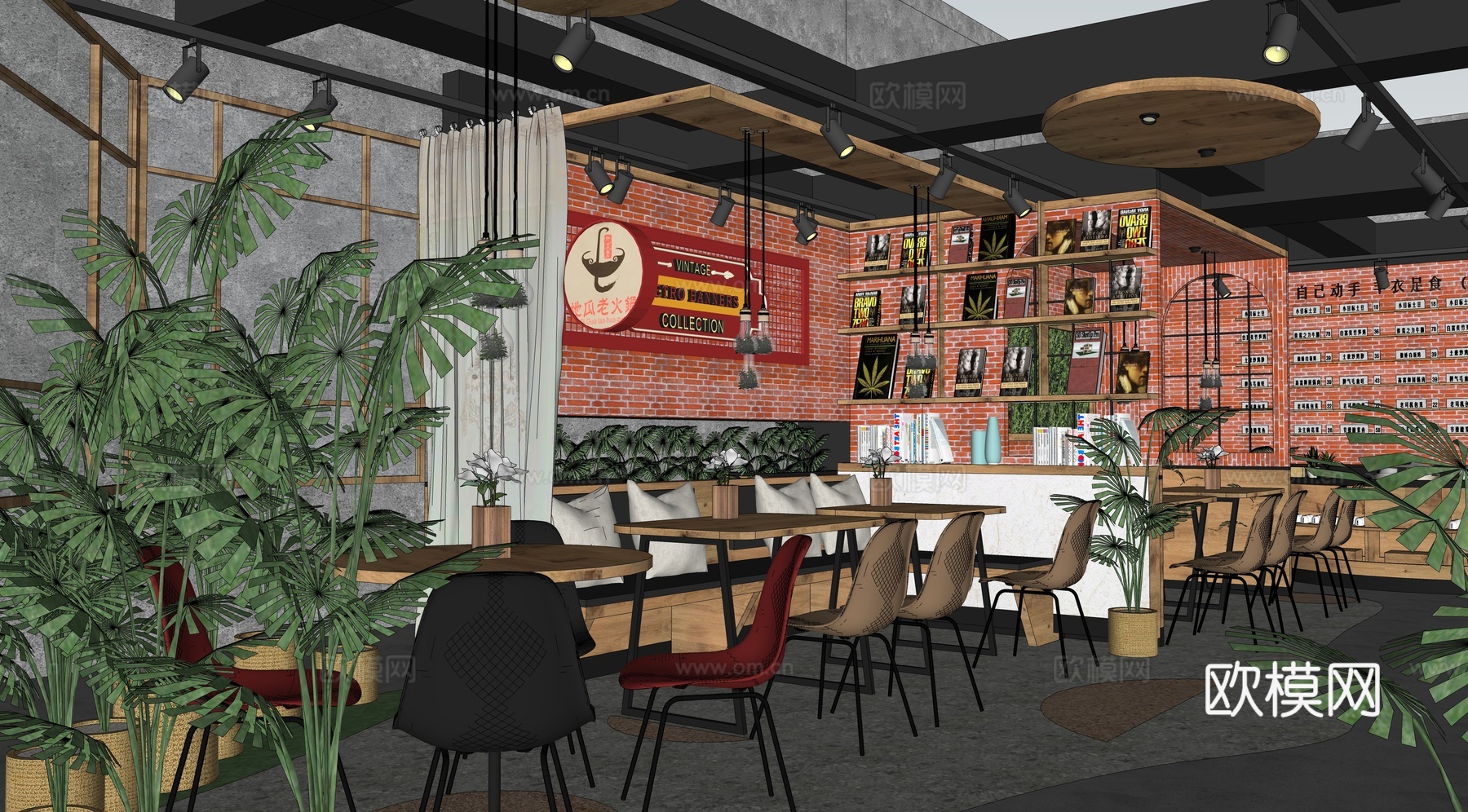 工业风火锅店su模型下载