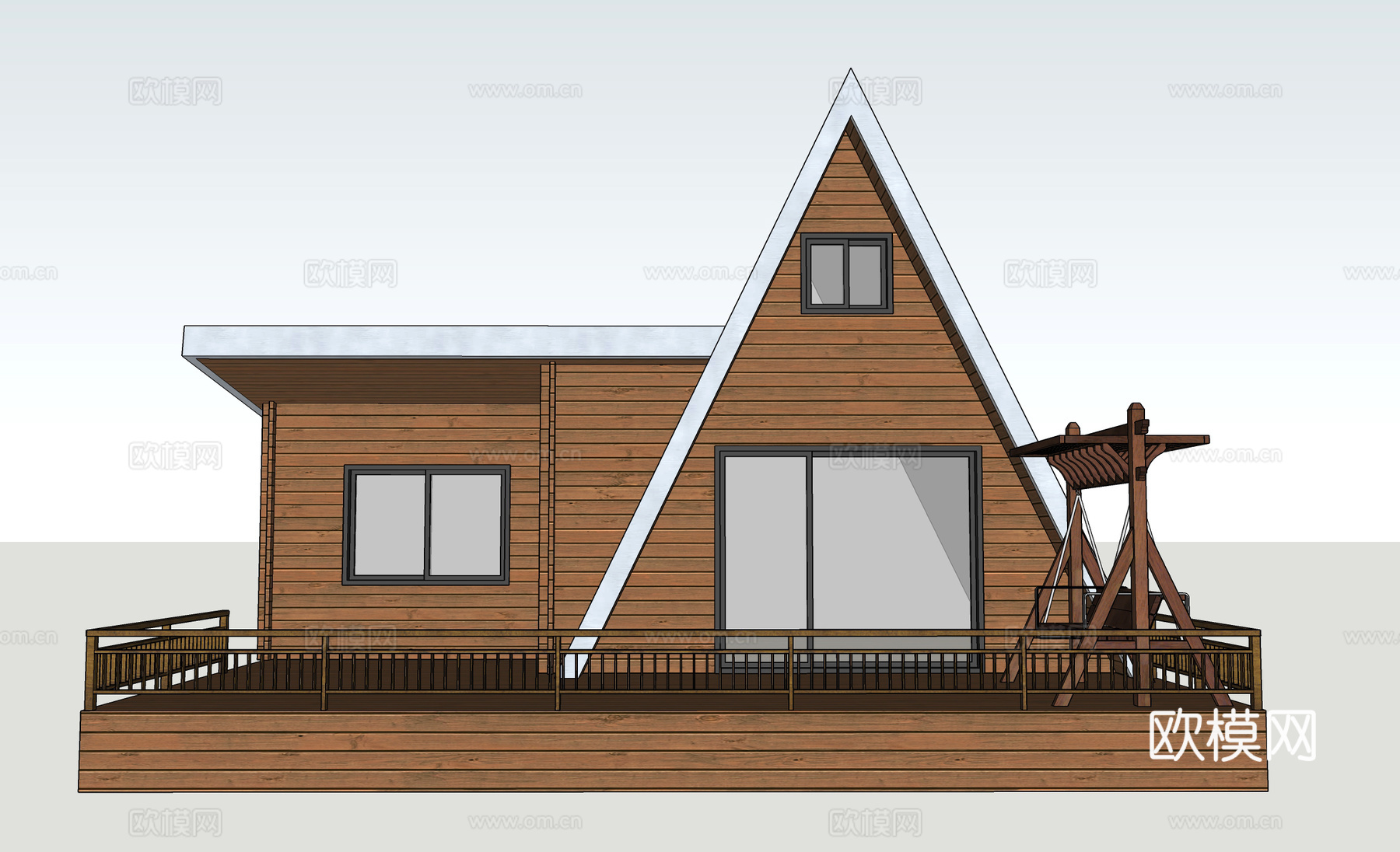 现代木屋建筑外观su模型下载