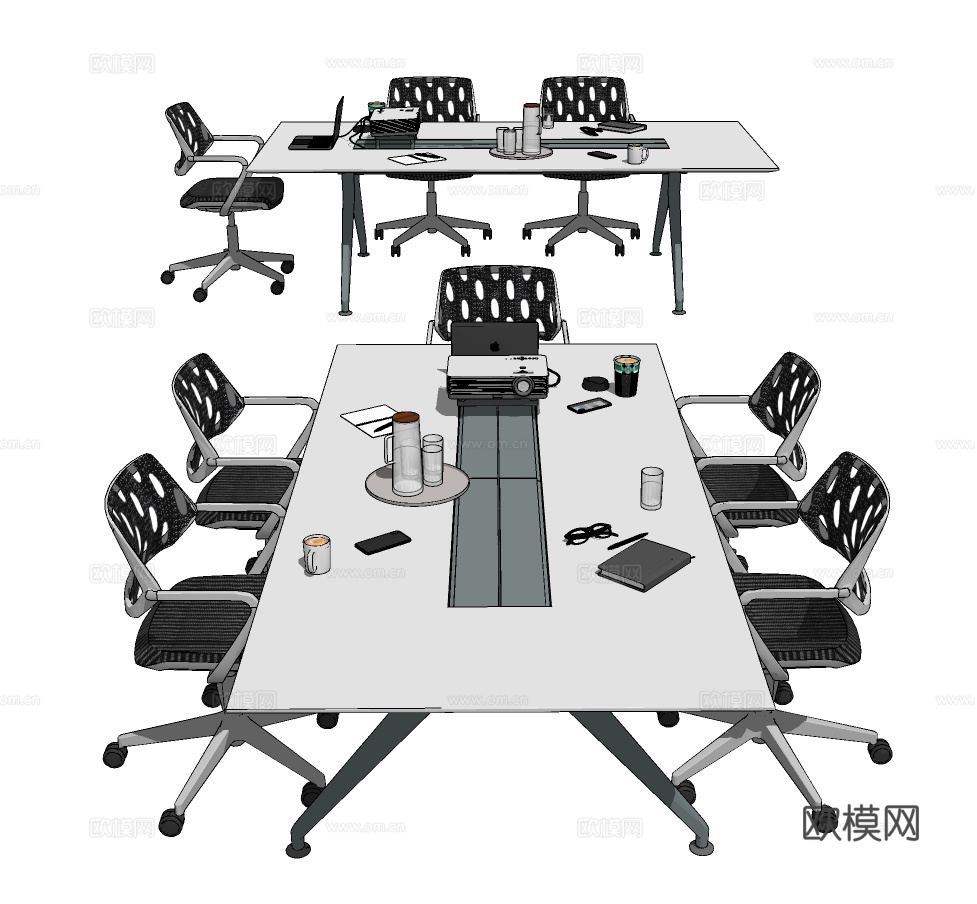 现代小会议桌椅su模型下载