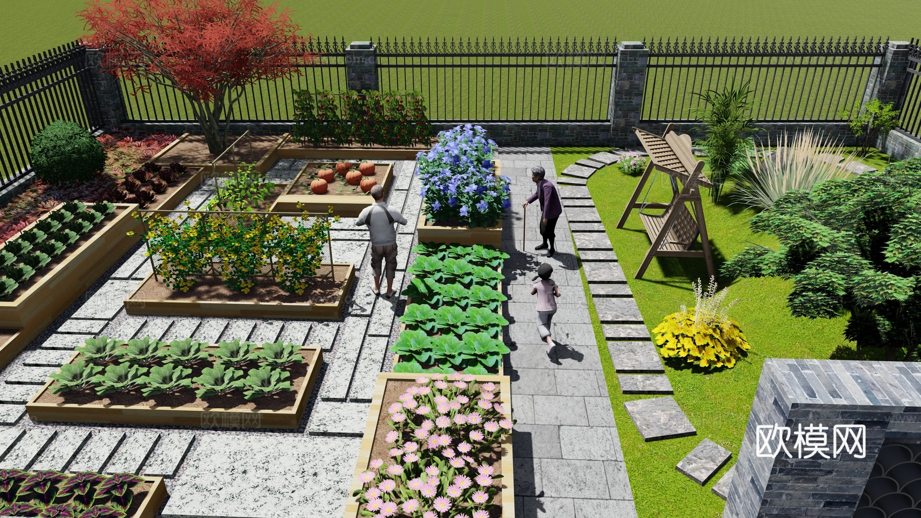 乡村庭院 花园su模型下载