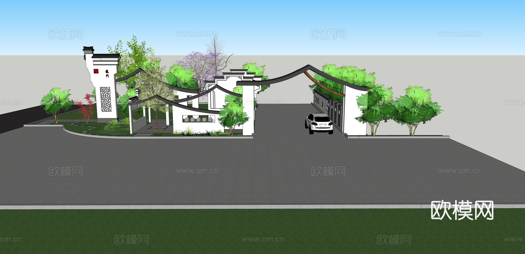中式公建牌楼su模型下载